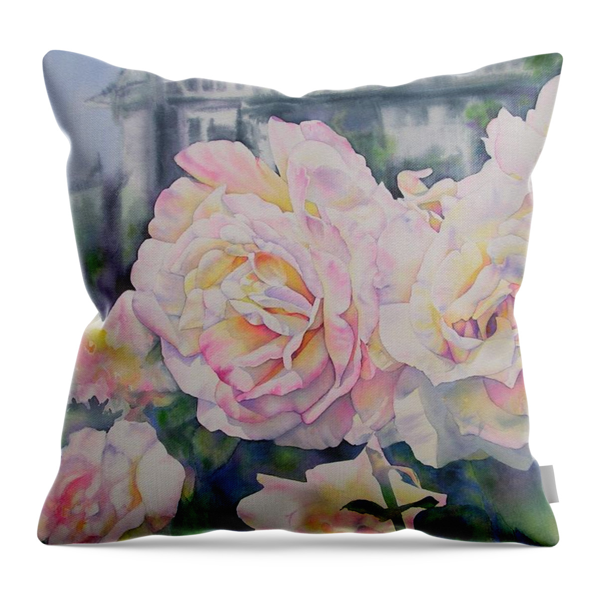 Roses Throw Pillow featuring the painting Roses of Notre Dame Two by Annika Farmer