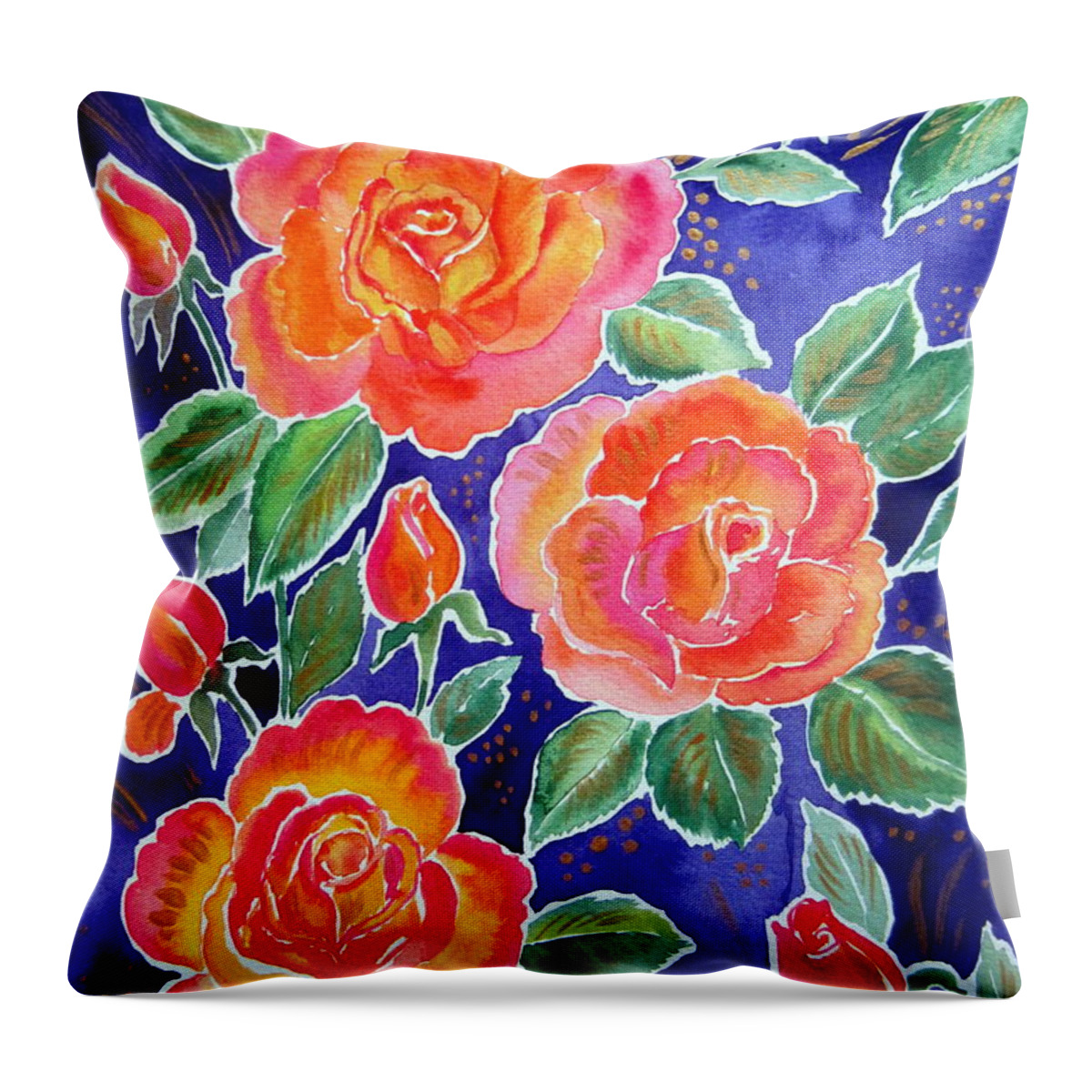 Rosa Throw Pillow featuring the painting Roses on blue by Roberto Gagliardi
