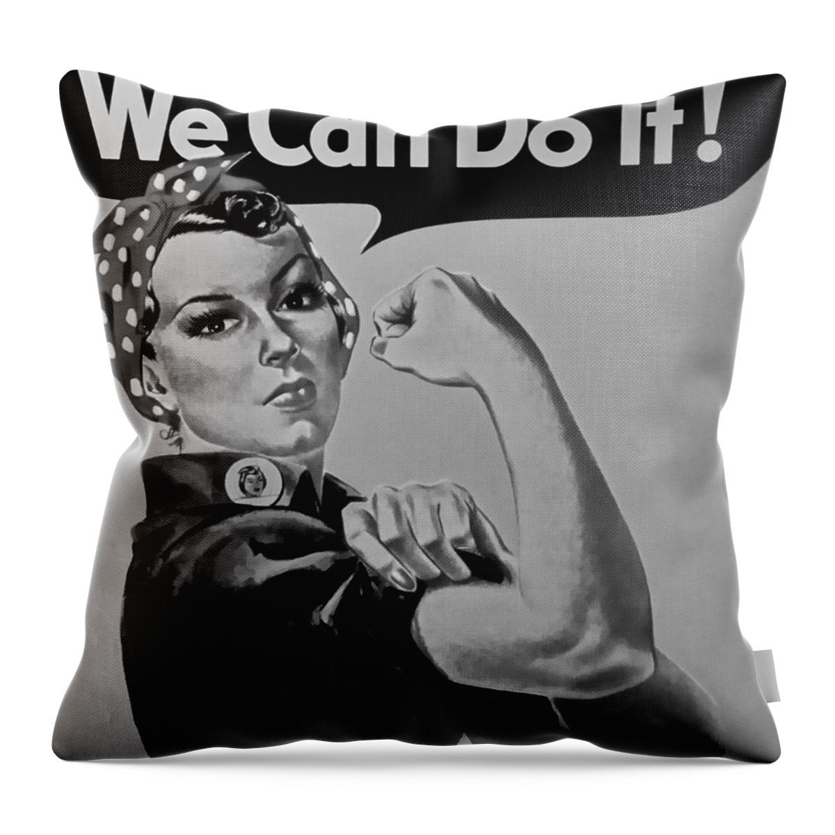 Rosie The Riveter Throw Pillow featuring the photograph ROSIE in BLACK AND WHITE by Rob Hans