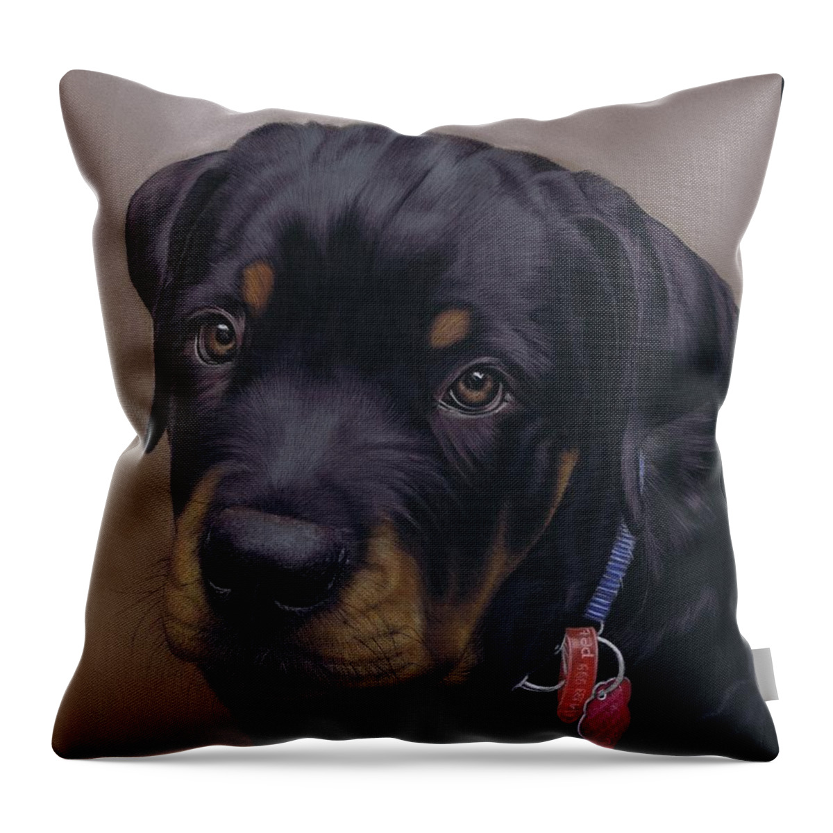 Dog Throw Pillow featuring the pastel Rottweiler Dog by Karie-Ann Cooper