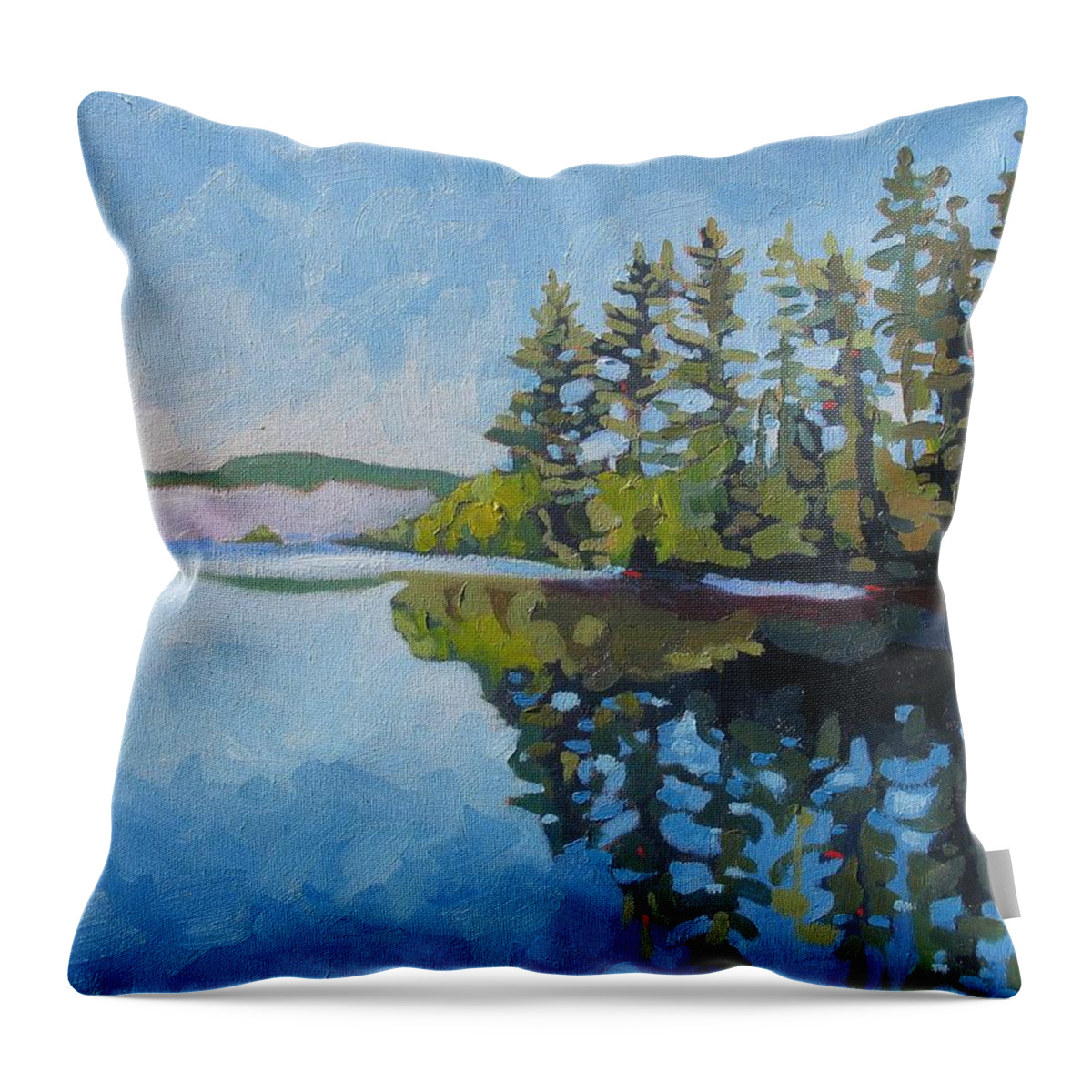 Round Lake Throw Pillow featuring the painting Round Lake Mirror by Phil Chadwick