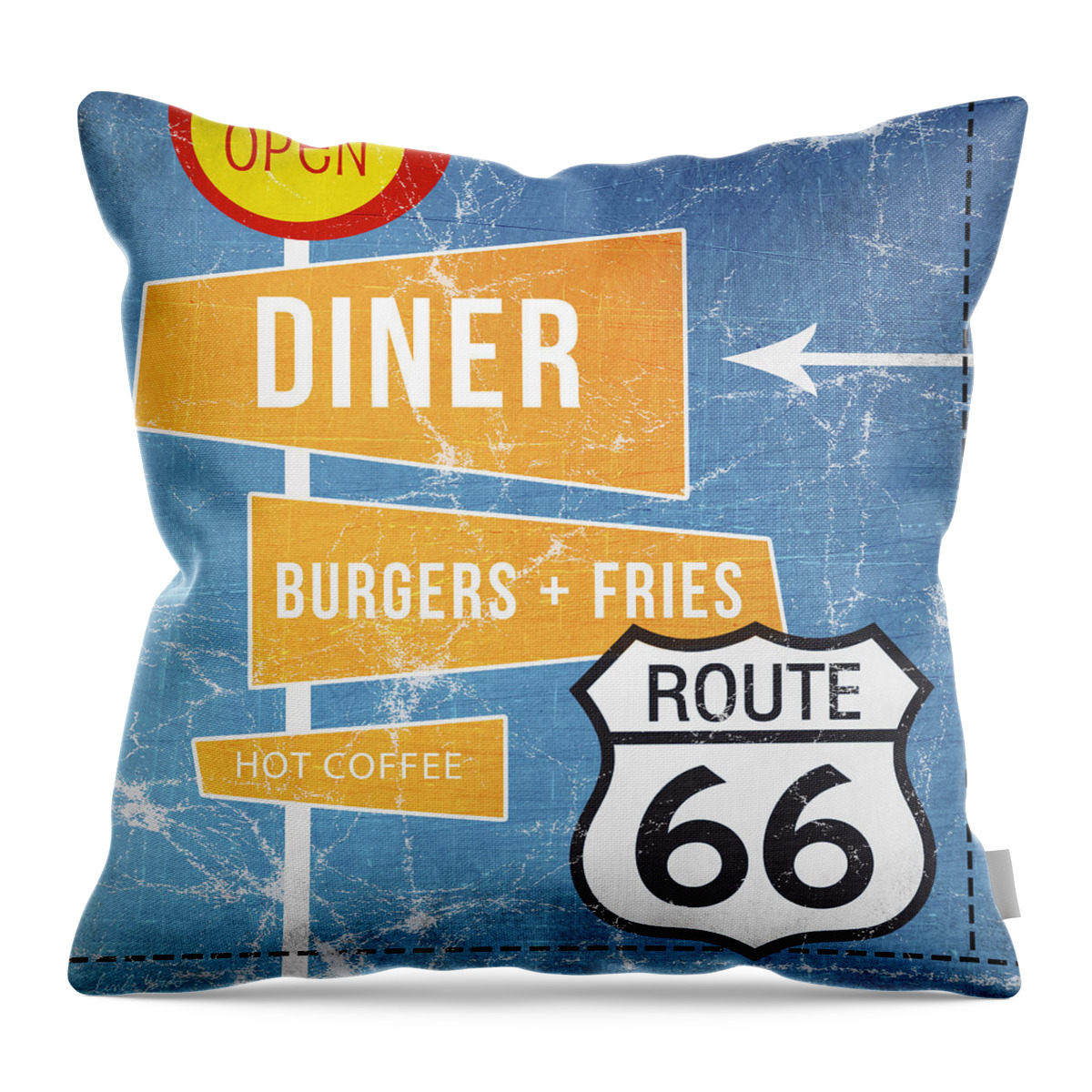 Diner Throw Pillow featuring the painting Route 66 Diner by Linda Woods