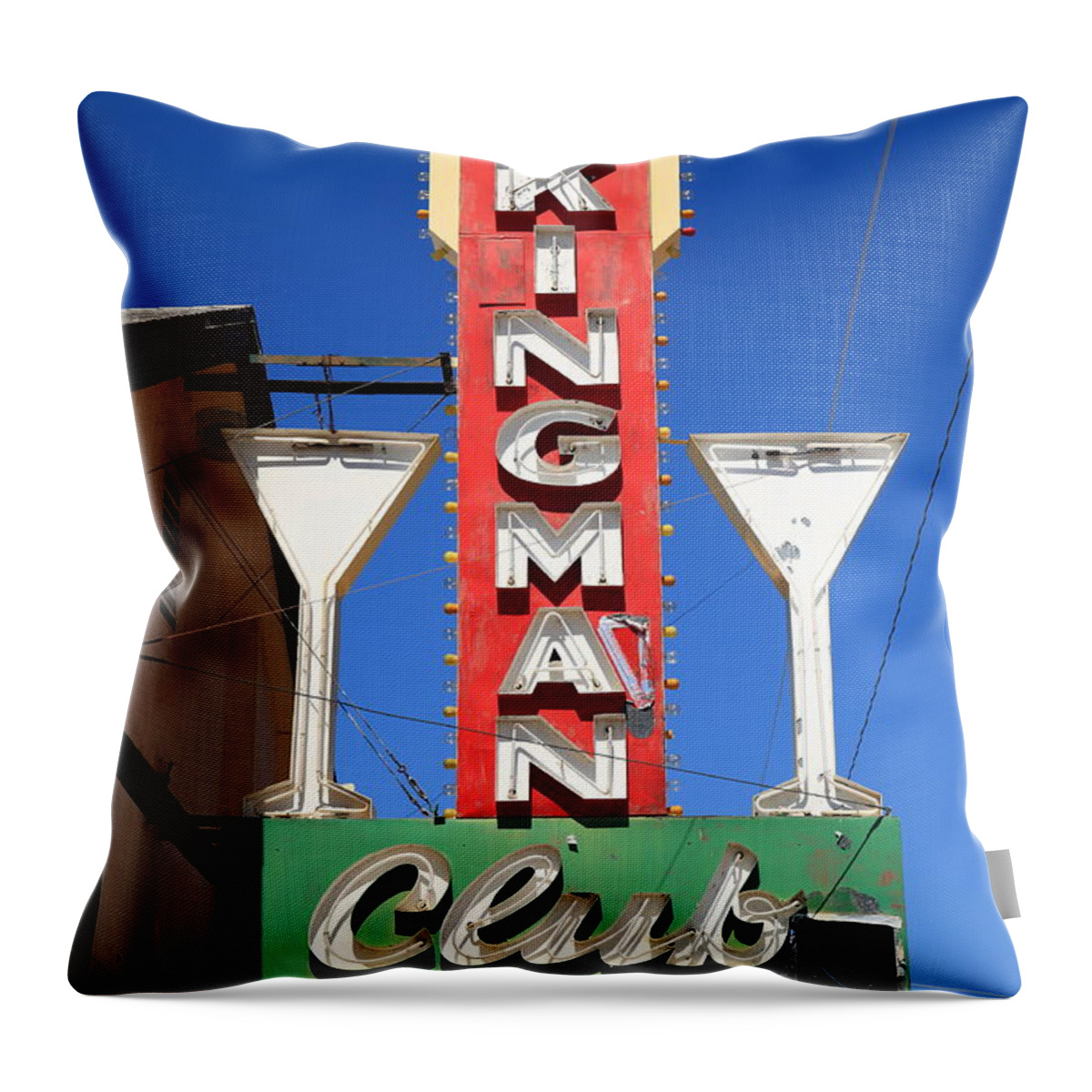 66 Throw Pillow featuring the photograph Route 66 - Kingman Club Neon 2012 by Frank Romeo