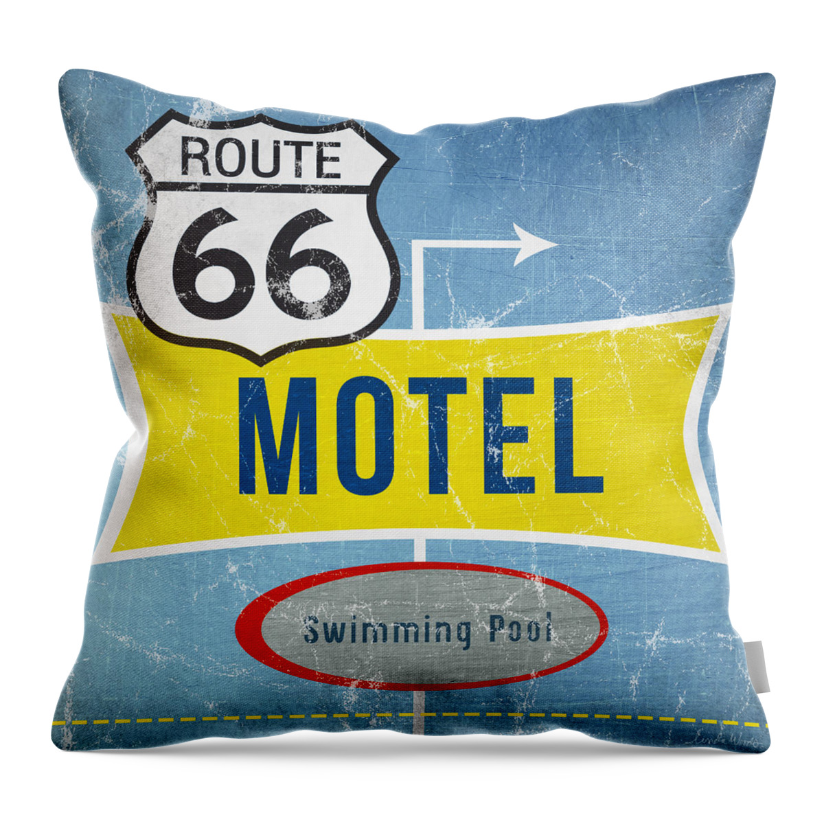 Motel Throw Pillow featuring the painting Route 66 Motel by Linda Woods