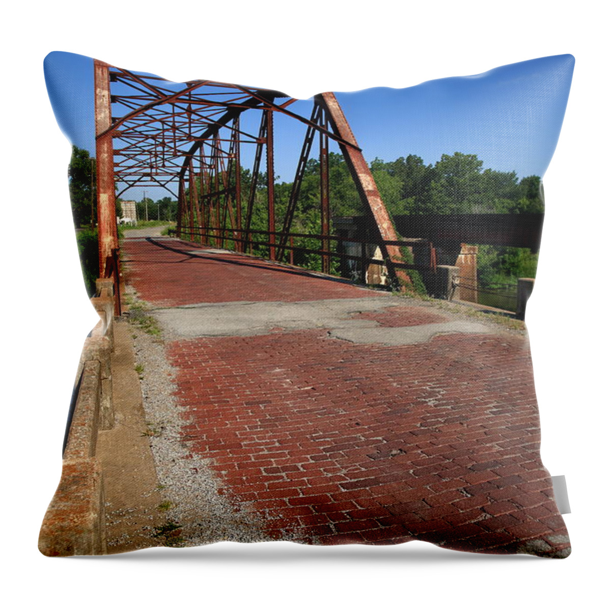 66 Throw Pillow featuring the photograph Route 66 - One Lane Bridge 2012 by Frank Romeo