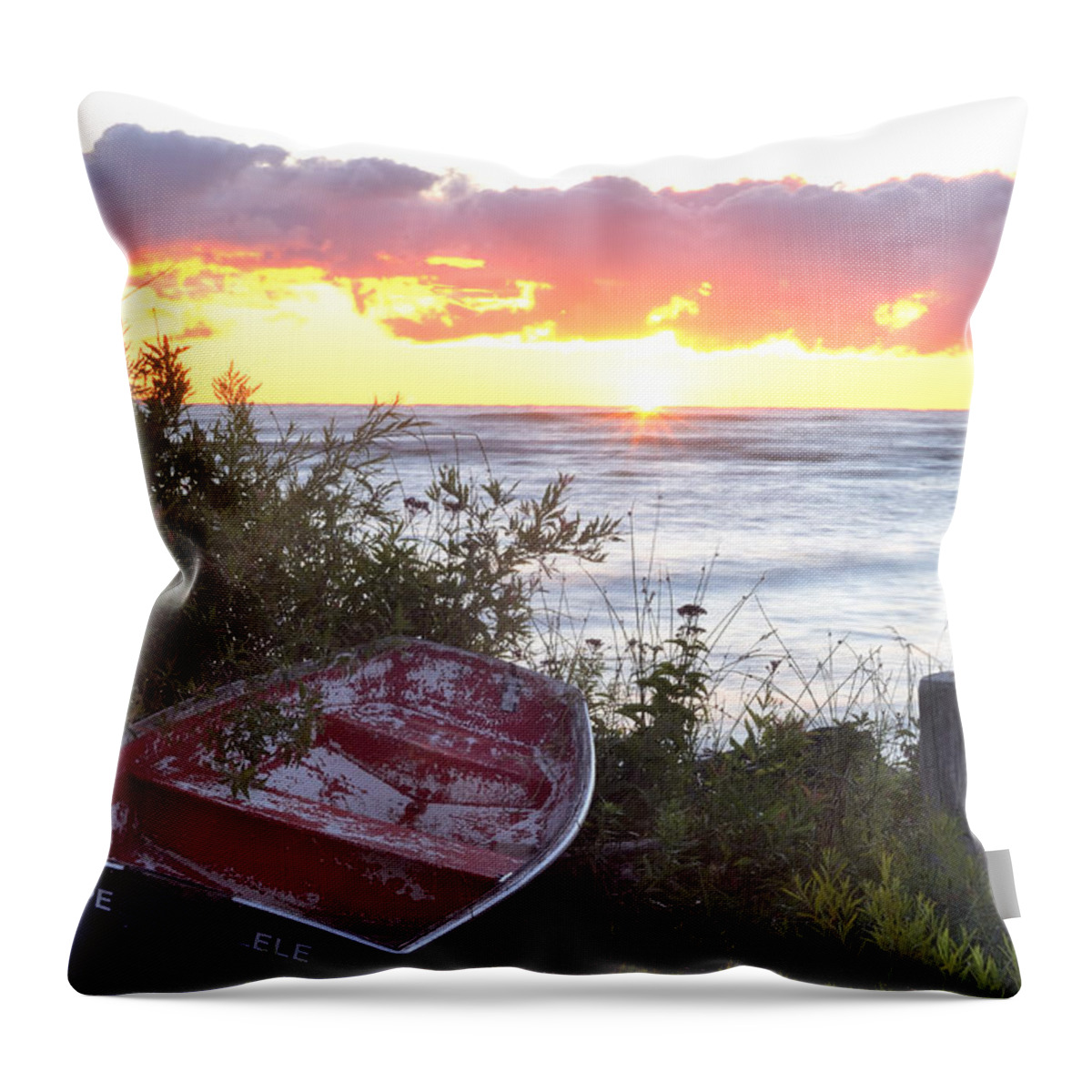 Rowboat Throw Pillow featuring the photograph Rowboat at Sunrise by Steve Somerville