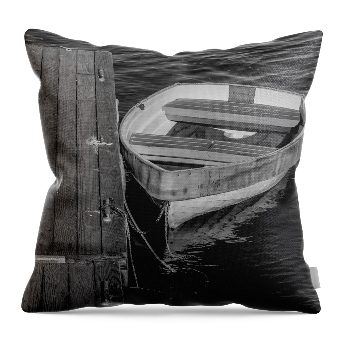 Black And White Boat; Black And White Throw Pillow featuring the photograph Rowboat - Black and White by Kirkodd Photography Of New England