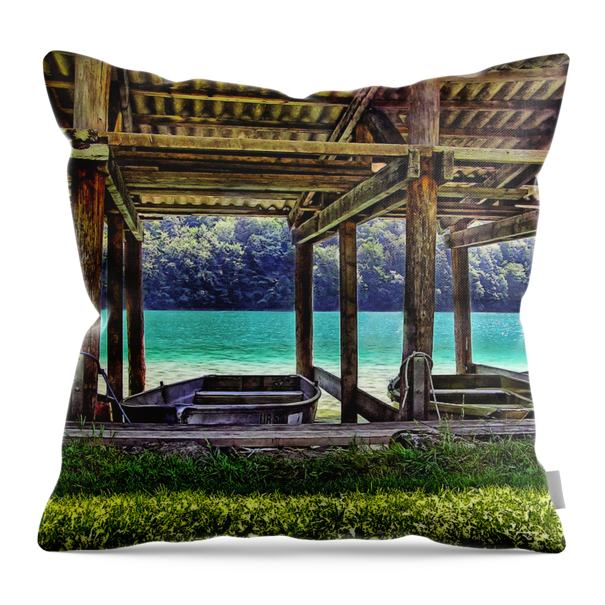 Switzerland Throw Pillow featuring the photograph Rowboat Parking by Hanny Heim