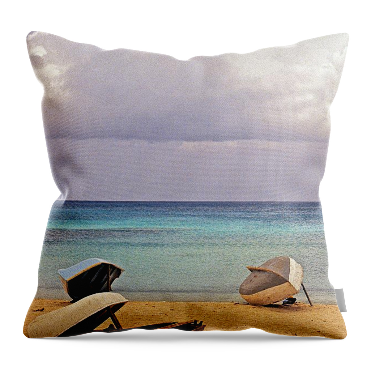 Barbados Throw Pillow featuring the photograph Rowboats on a Barbados Beach by Stuart Litoff