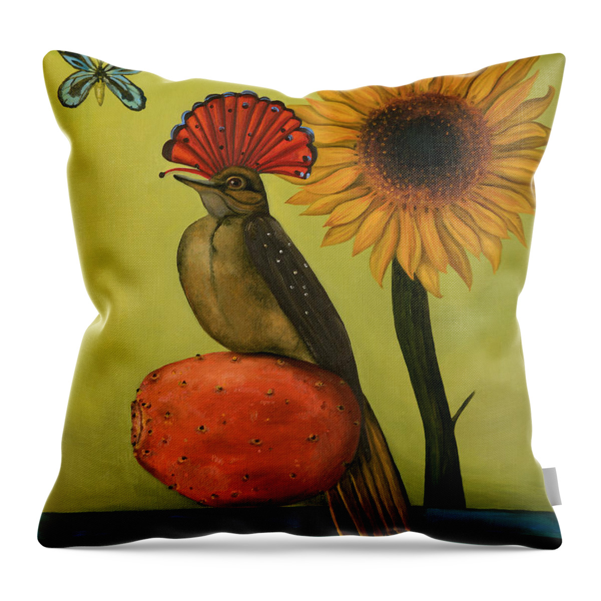 Royal Flycatcher Throw Pillow featuring the painting Royal Flycatcher by Leah Saulnier The Painting Maniac