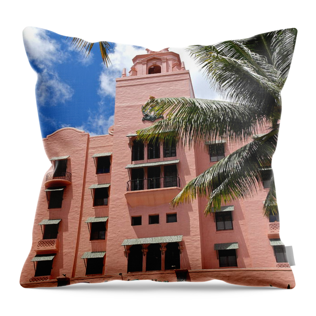 Royal Hawaiian Hotel Throw Pillow featuring the photograph Royal Hawaiian Hotel - Entrance by Michele Myers