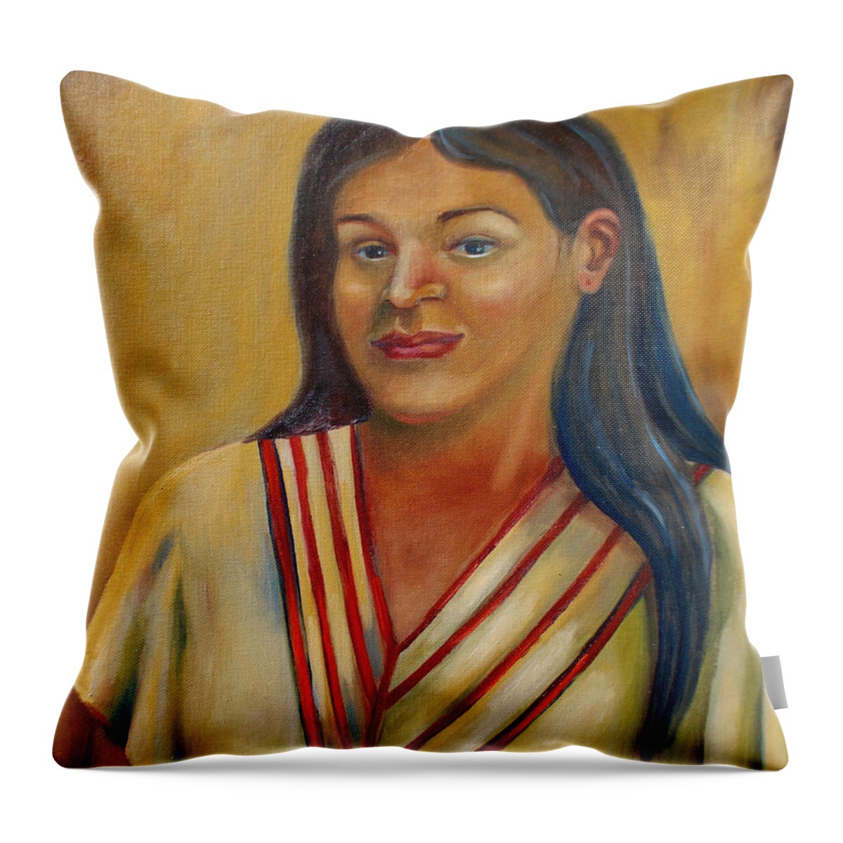 Aztec Throw Pillow featuring the painting Royal Maiden Xochitl by Lilibeth Andre