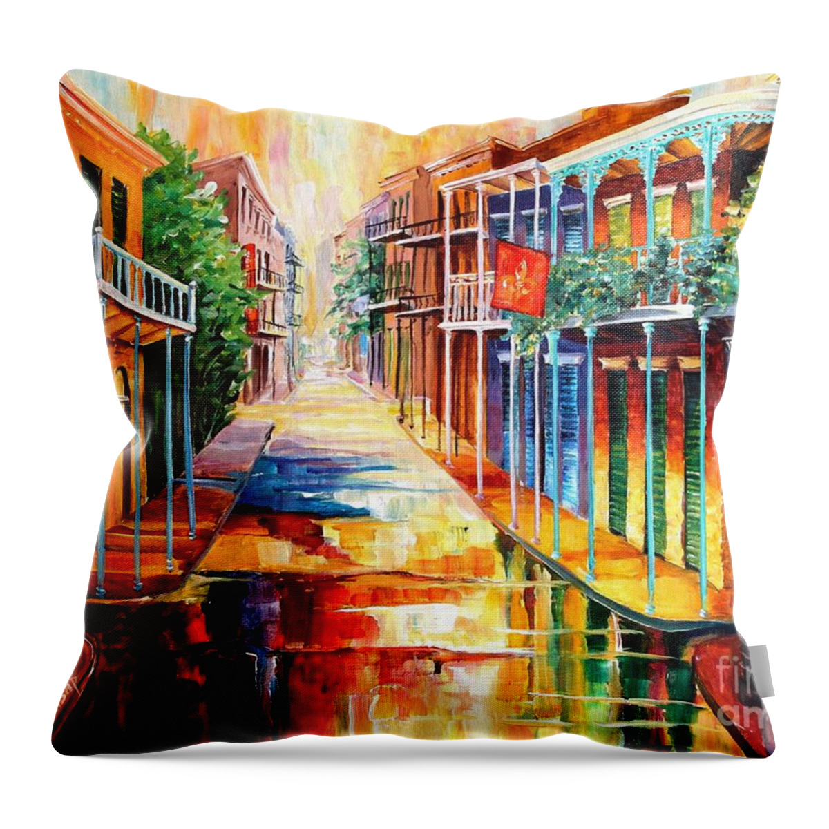 New Orleans Throw Pillow featuring the painting Royal Street Reflections by Diane Millsap