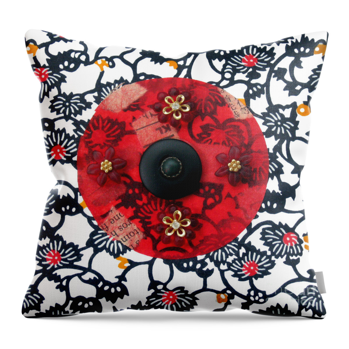 Mixed Media. Collage Throw Pillow featuring the mixed media Ruby Flower Mandala by Ellen Miffitt
