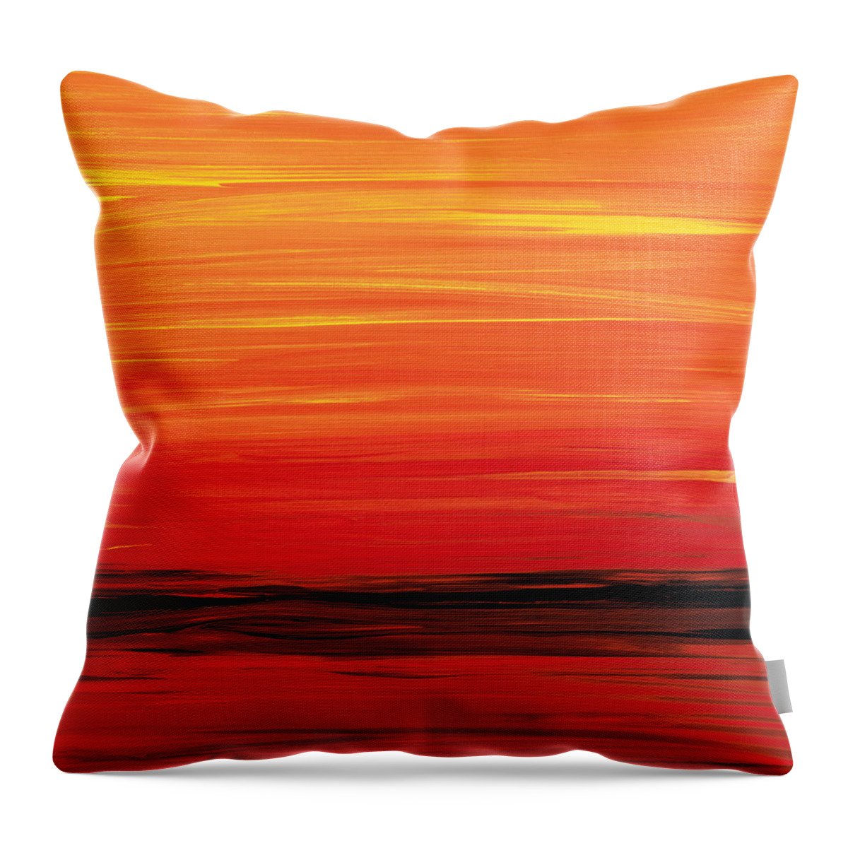 Red Throw Pillow featuring the painting Ruby Shore - Red And Orange Abstract by Sharon Cummings