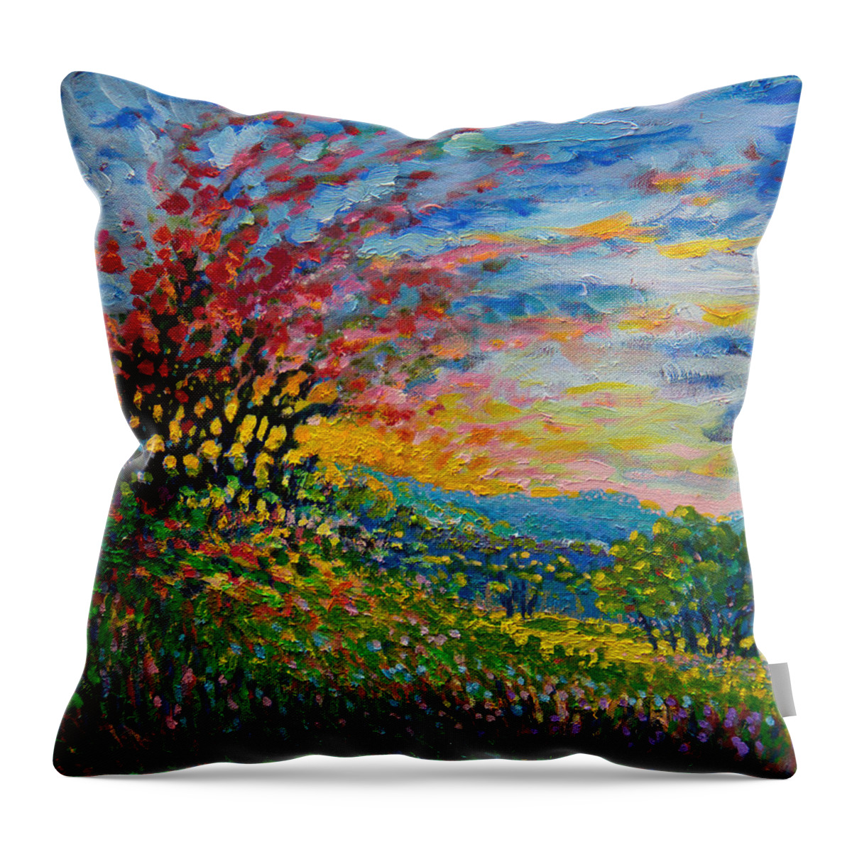 Landscape Throw Pillow featuring the painting Ruby Tree Ablaze by Michael Gross