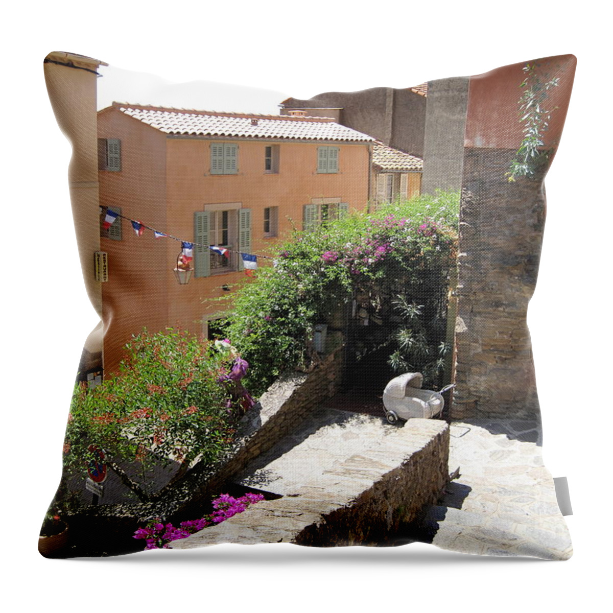 Bormes Les Mimosas Throw Pillow featuring the photograph Rue de la Rose by HEVi FineArt