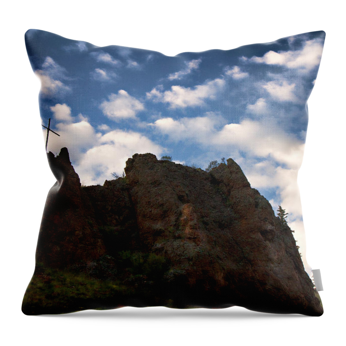 Clouds Throw Pillow featuring the photograph Rugged Mountain Cross by Lana Trussell