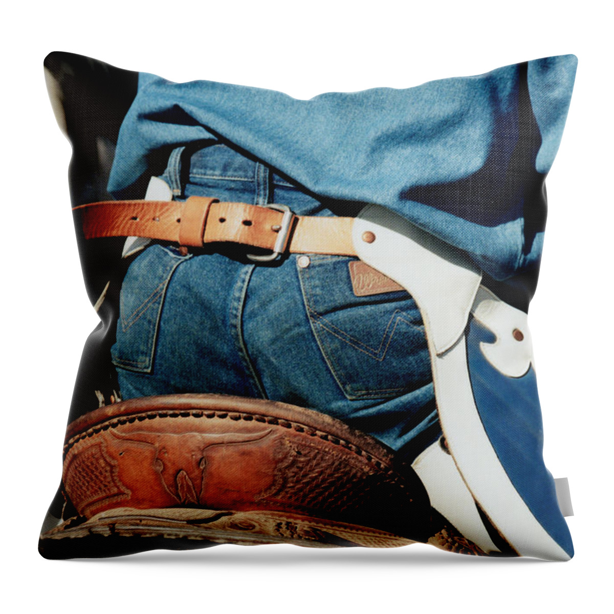 Rodeo Throw Pillow featuring the mixed media Rugged Wrangler by Amanda Smith