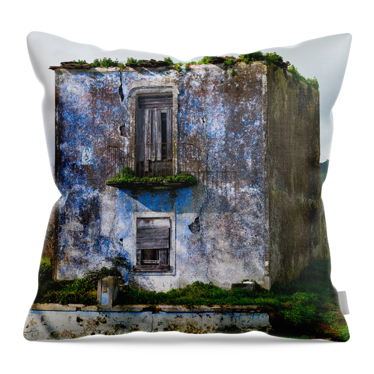 Abandon Throw Pillow featuring the photograph Ruins of house painted blue by Joseph Amaral