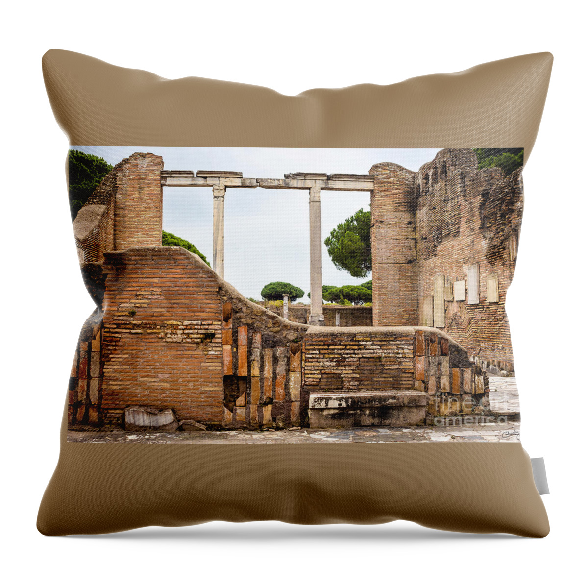 Italy Throw Pillow featuring the photograph Ruins of Ostia Antica by Prints of Italy