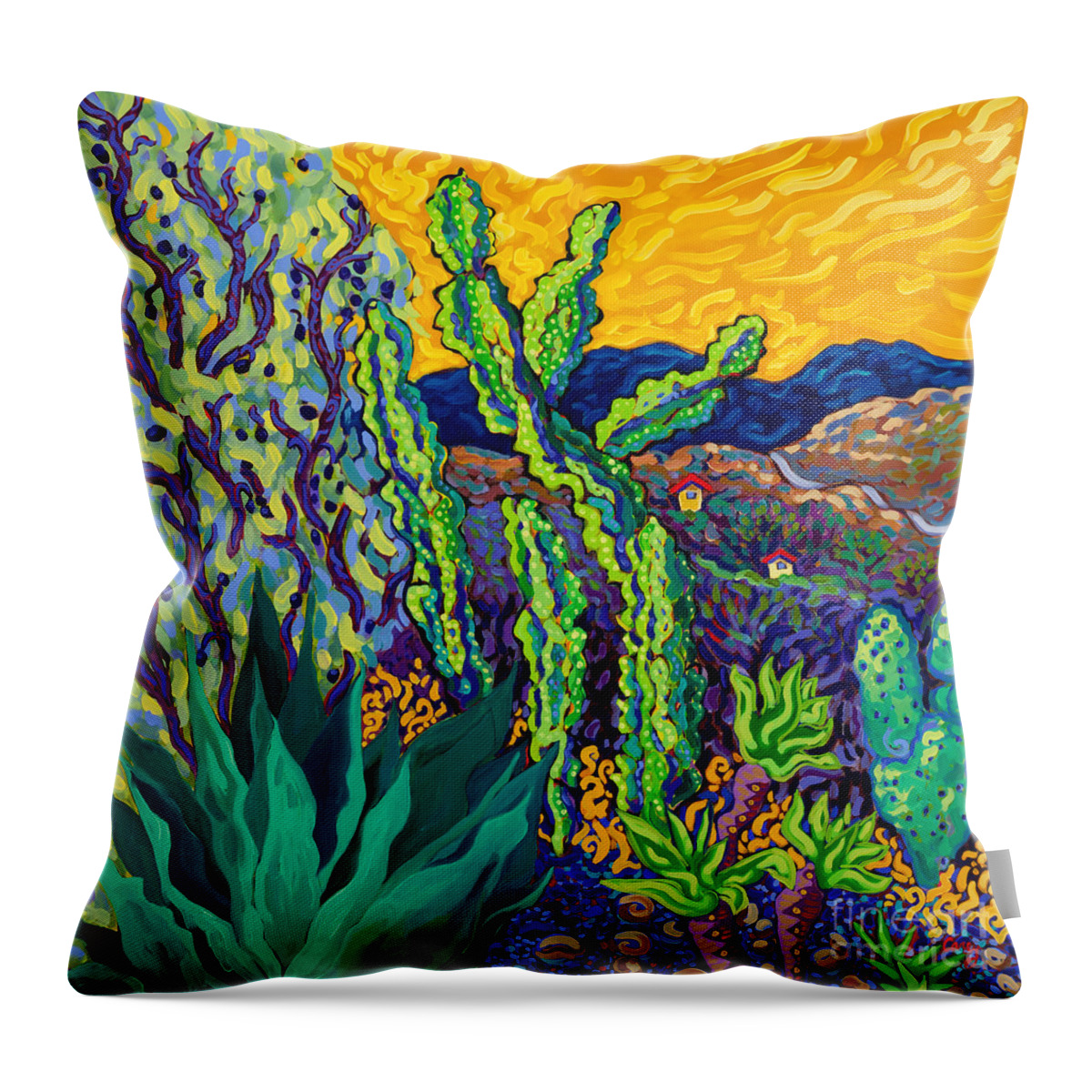 Desert Landscape Throw Pillow featuring the painting Runaway Day by Cathy Carey
