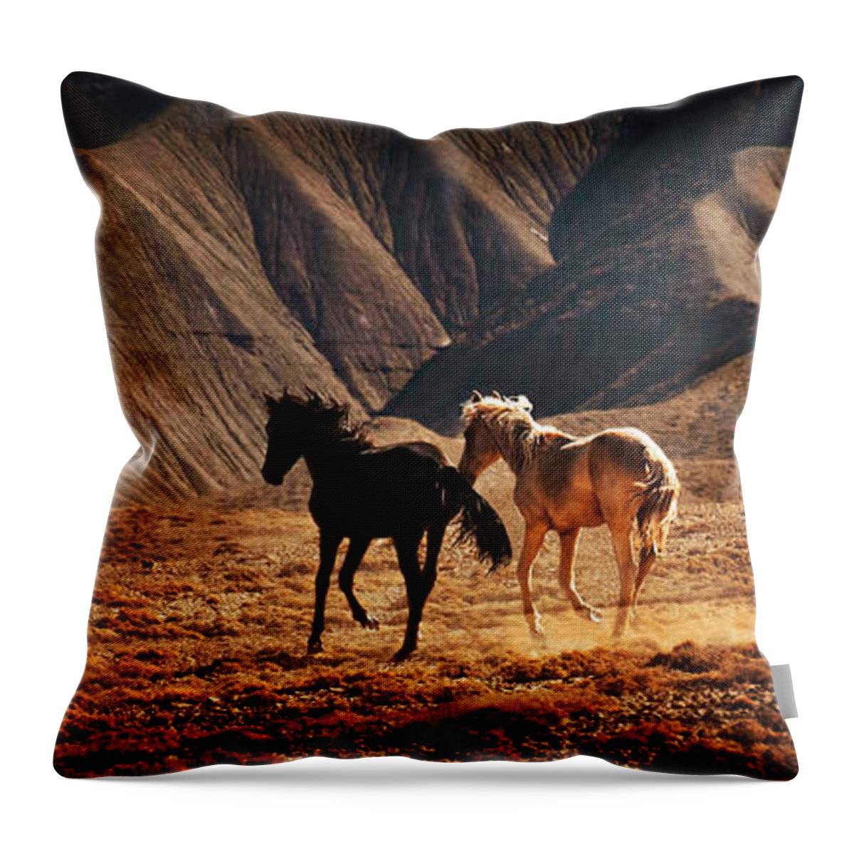 Wild Horses Throw Pillow featuring the photograph Running Free by Priscilla Burgers
