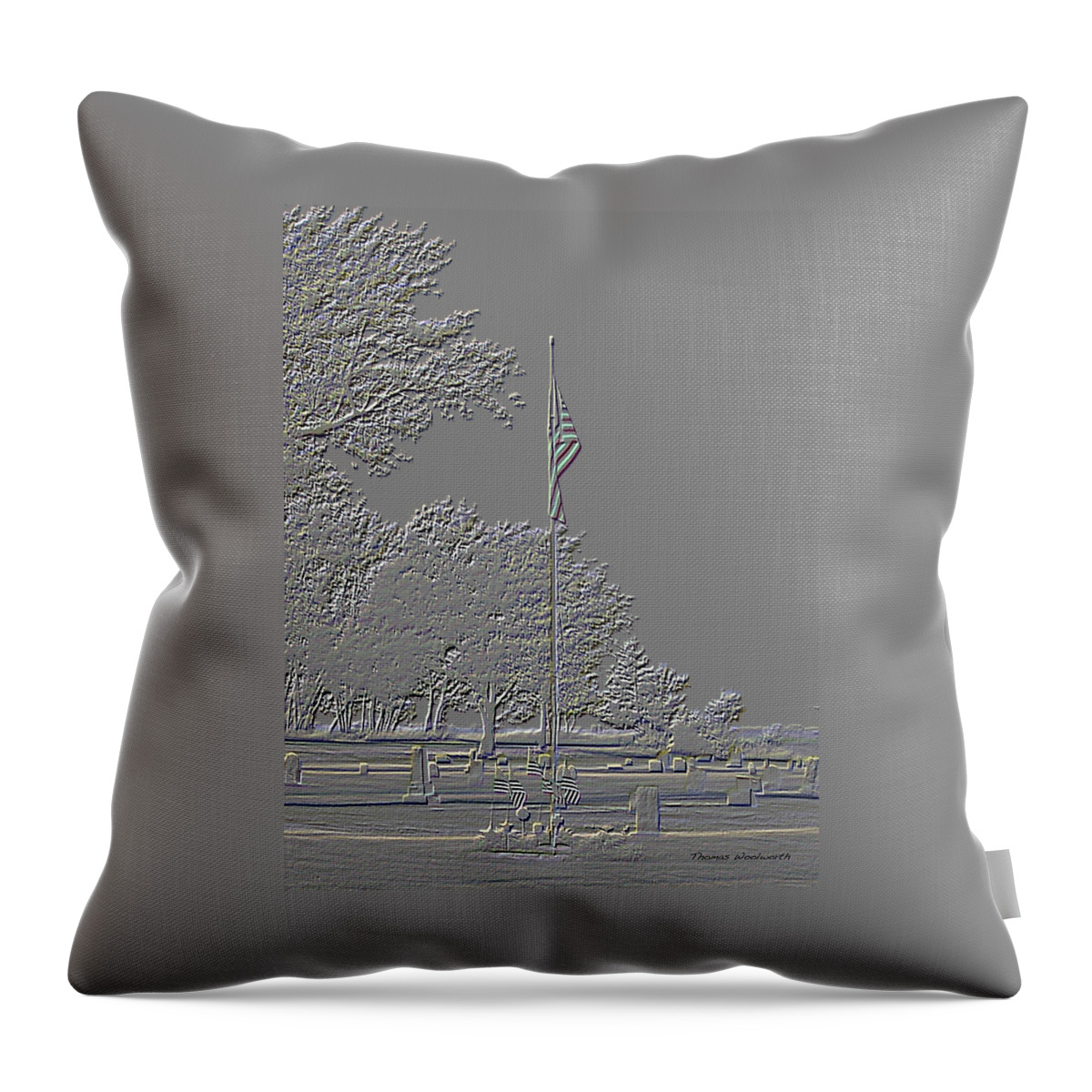 Black And White Throw Pillow featuring the photograph Rural Cemetery Black and White Embossed Digital Art by Thomas Woolworth