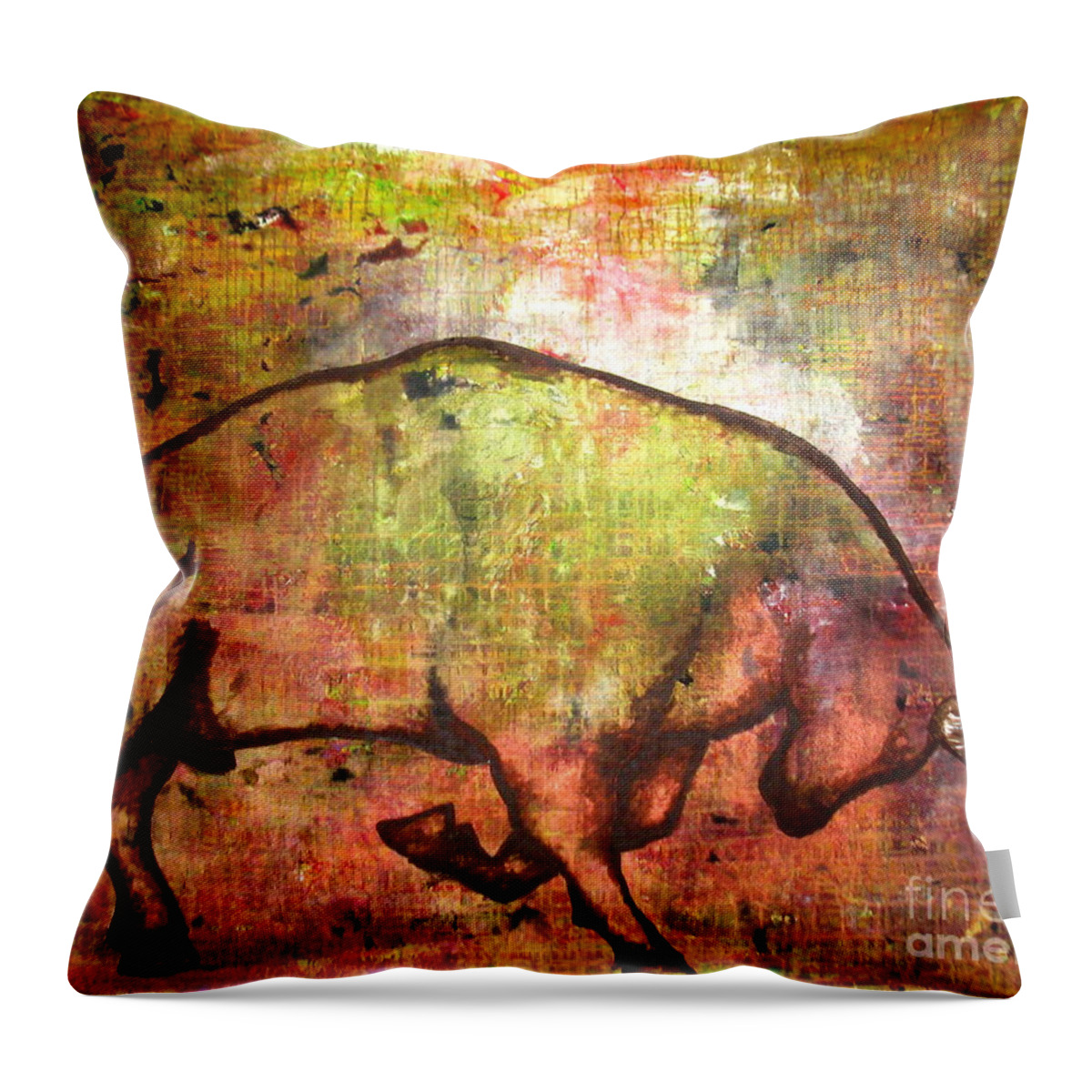 Bull Throw Pillow featuring the painting Rushing Matador by Amy Sorrell