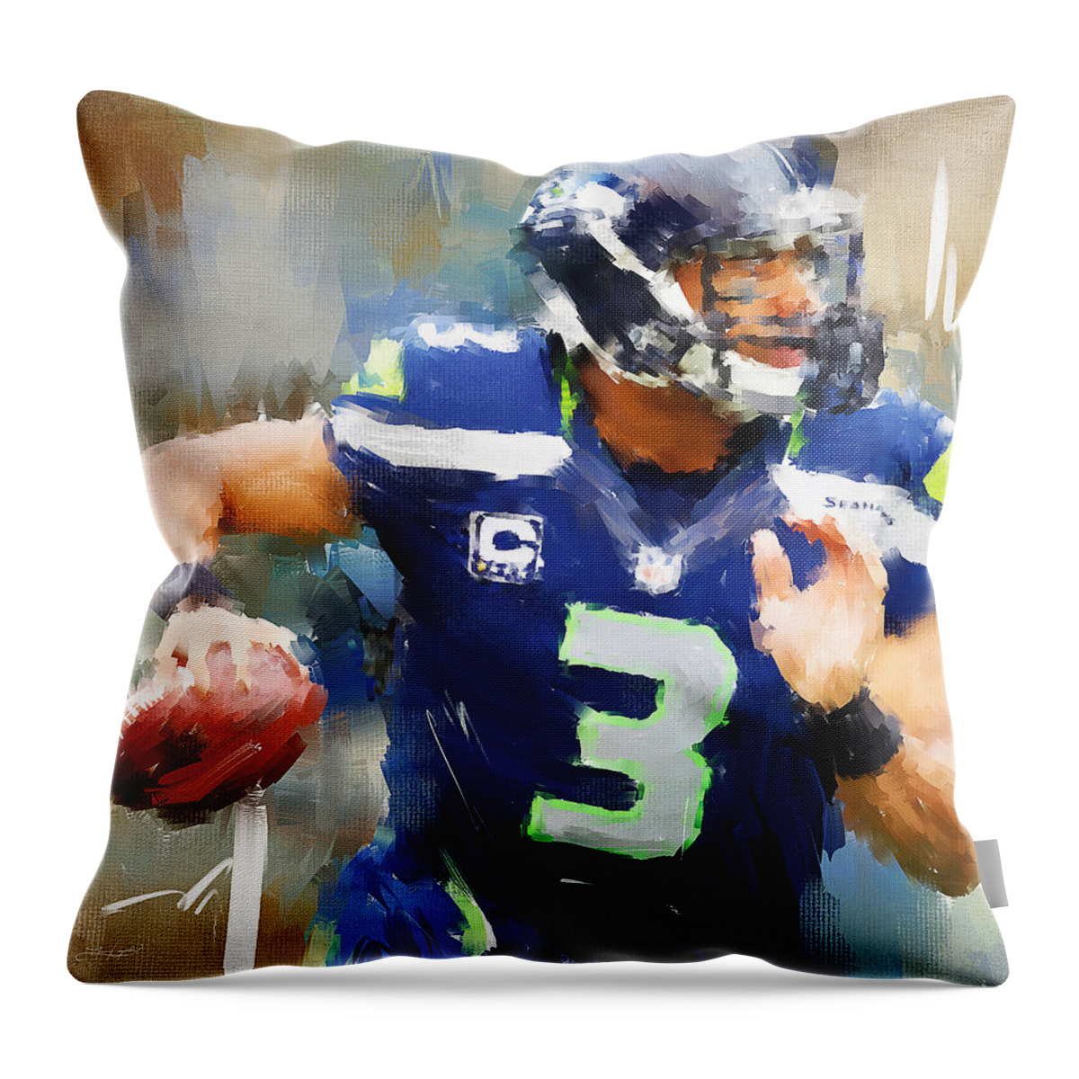 Russell Wilson Throw Pillow featuring the painting Russell Wilson by Lourry Legarde