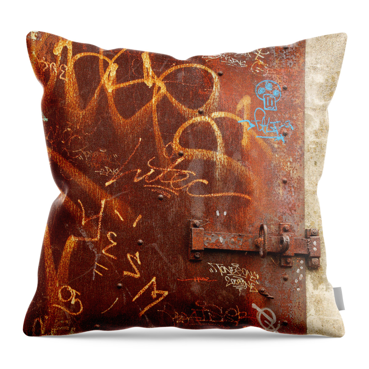 Door Throw Pillow featuring the photograph Rusted Steel Relic by Art Block Collections