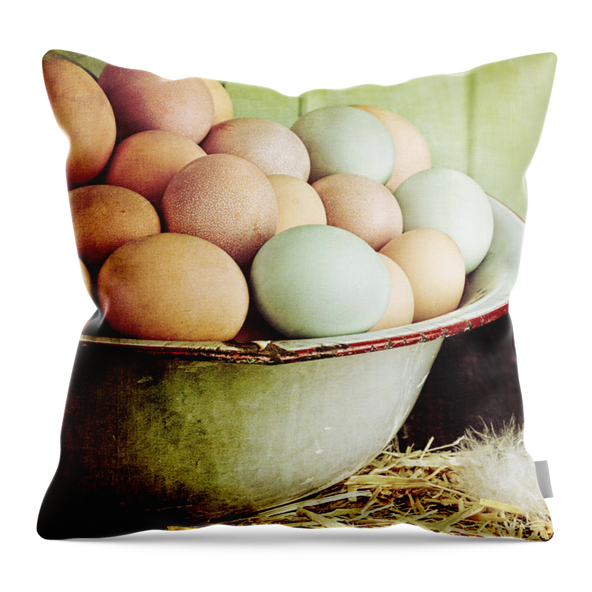 Egg Throw Pillow featuring the photograph Rustic Farm Raised Eggs by Stephanie Frey