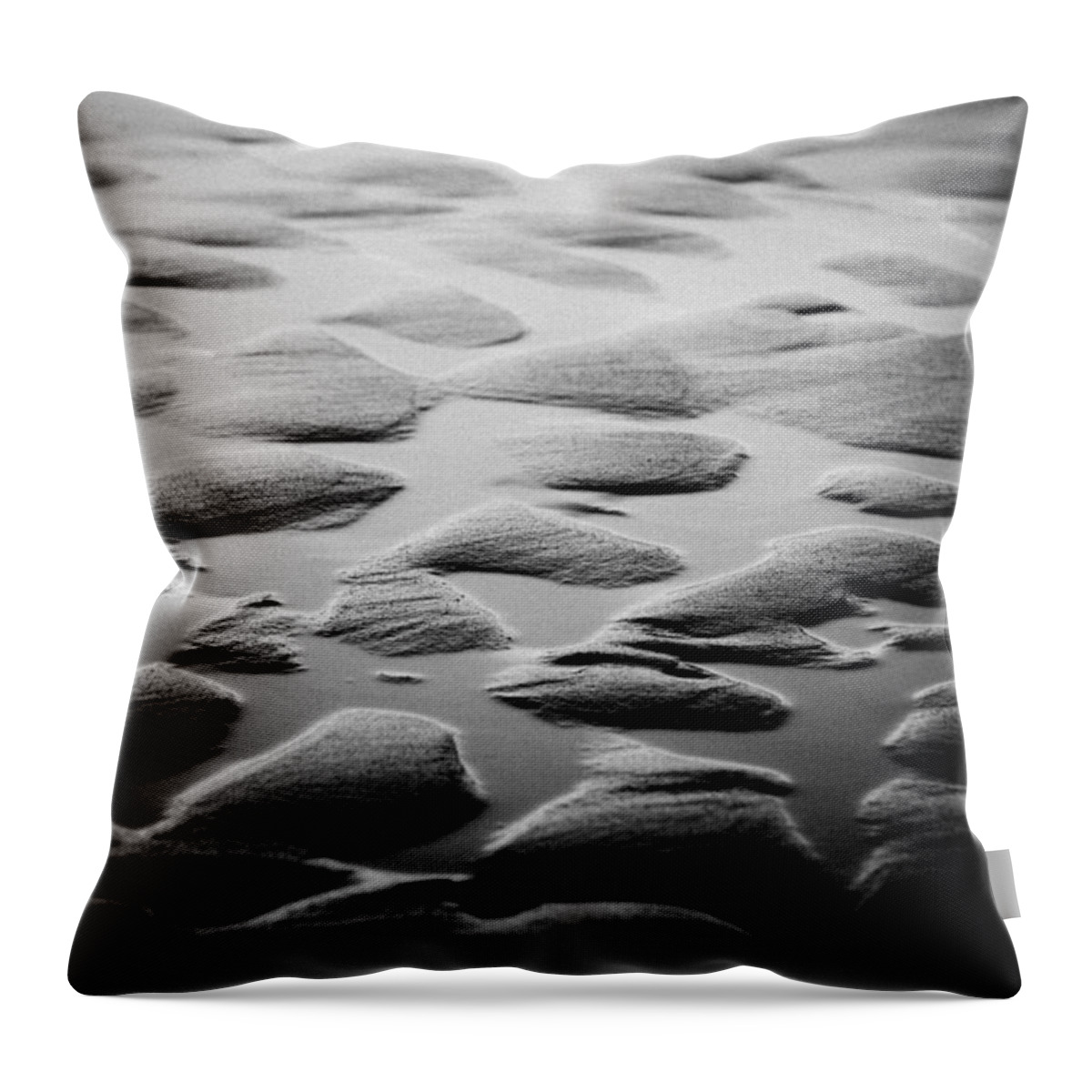 Nature Throw Pillow featuring the photograph Rythm on sand with wave on sea coast at sunset black and white by Raimond Klavins