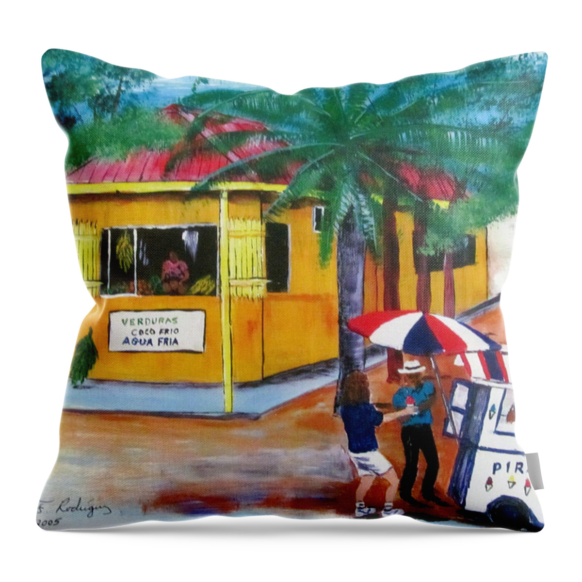Fishing Market In Isabela Throw Pillow featuring the painting Sabor A Puerto Rico by Luis F Rodriguez