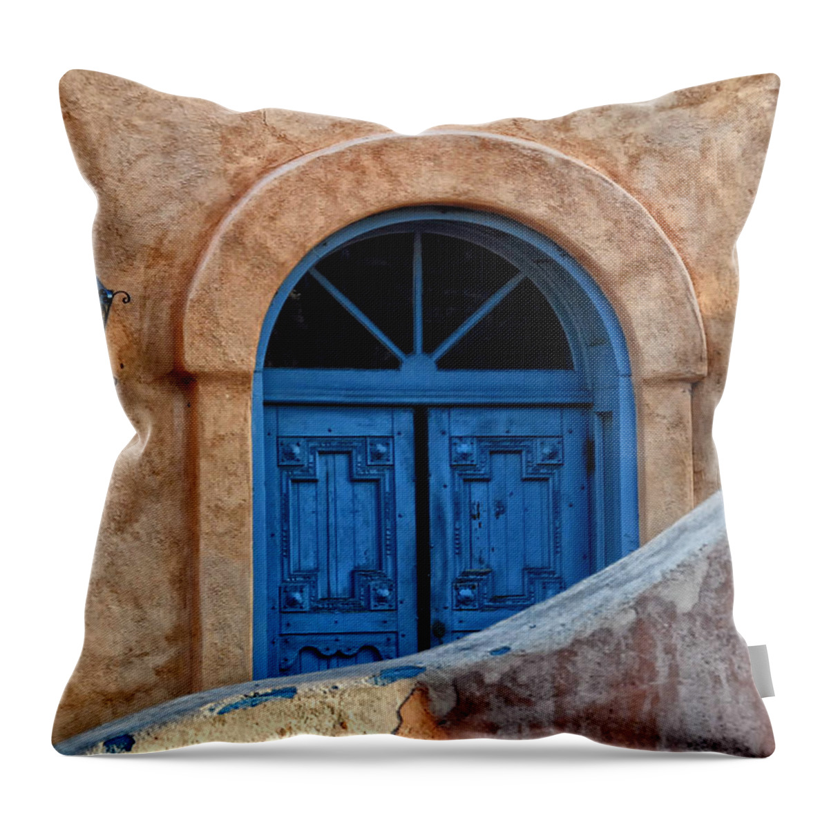 Abandoned Throw Pillow featuring the photograph Sacred Blue Doors by Ghostwinds Photography