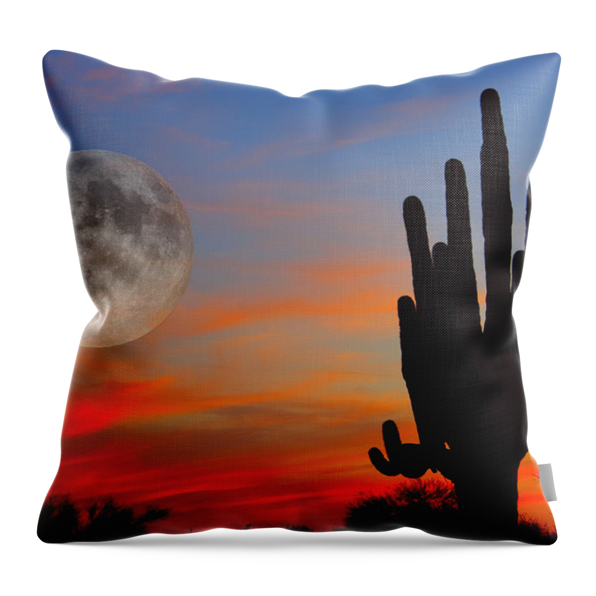 Sunrise Throw Pillow featuring the photograph Saguaro Full Moon Sunset by James BO Insogna