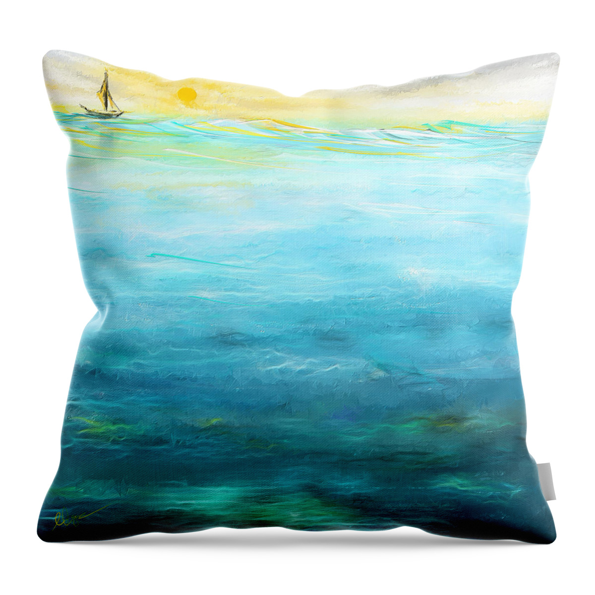 Sailing Throw Pillow featuring the painting Sail Away- Sailing At Sunset Painting by Lourry Legarde