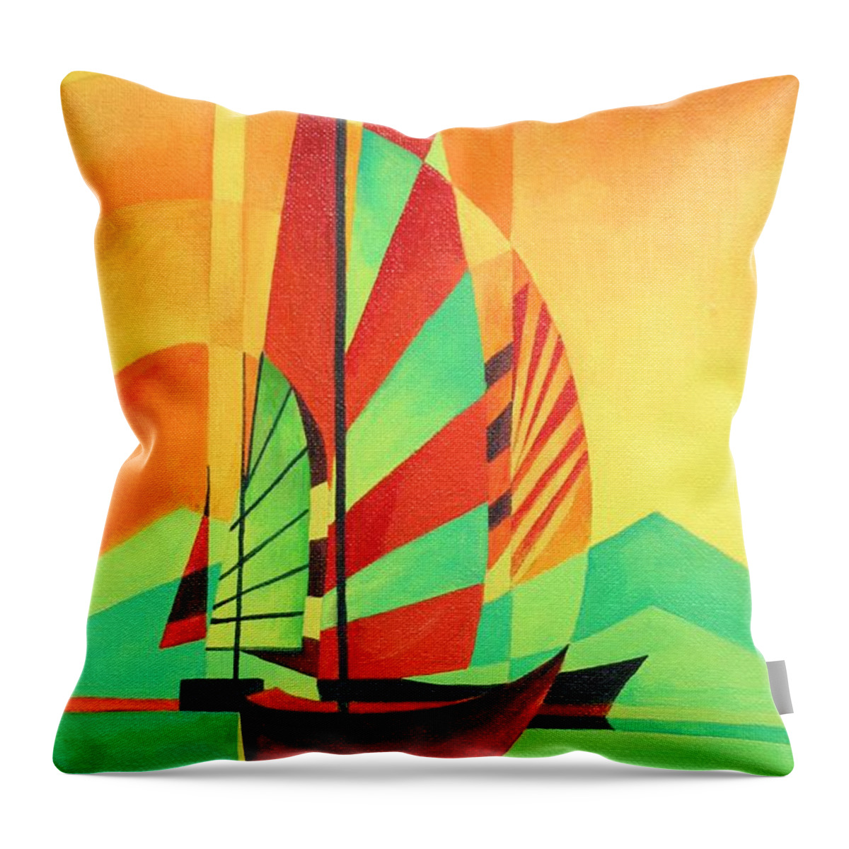 Sailboat Throw Pillow featuring the painting Sail to Shore by Taiche Acrylic Art