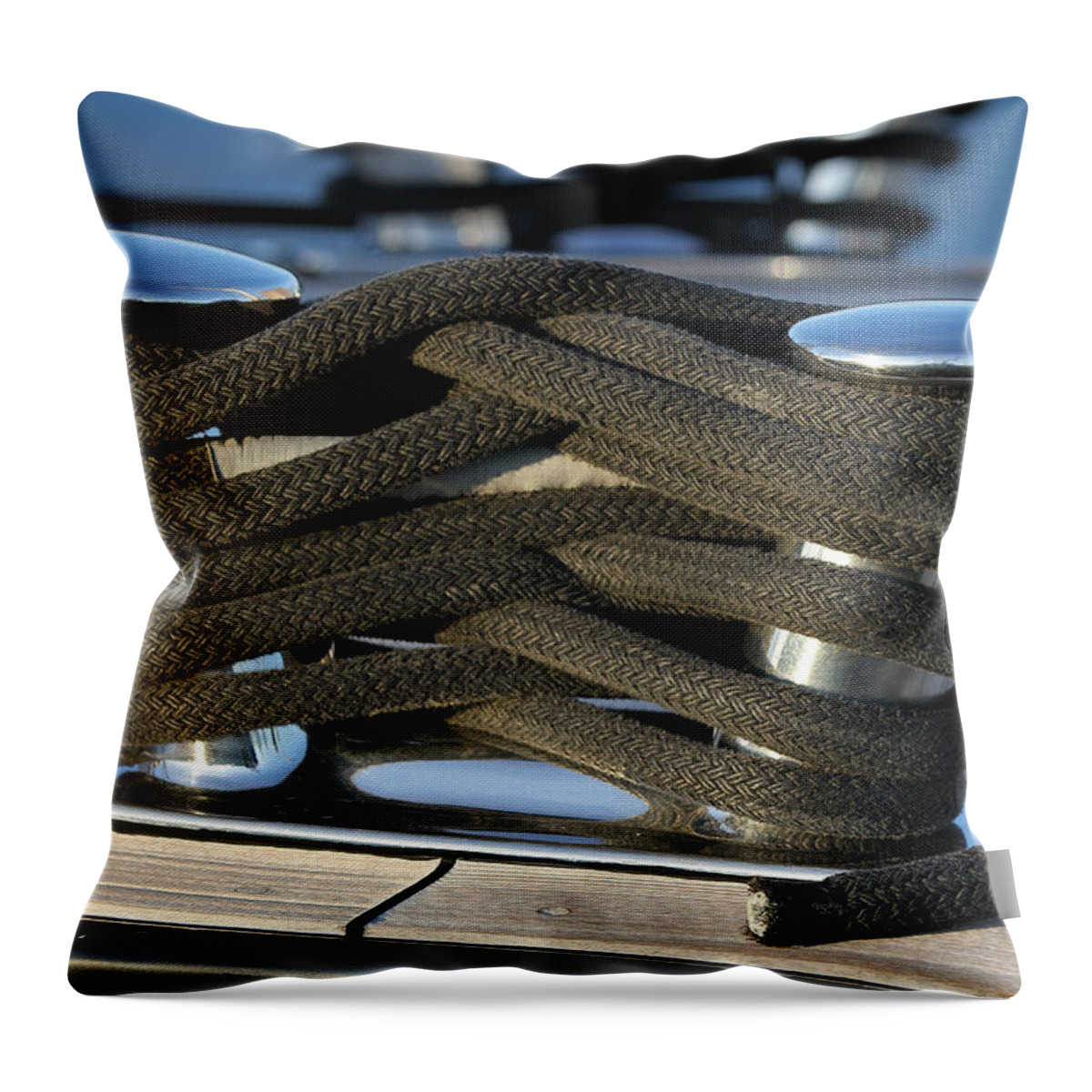 Sailboat Throw Pillow featuring the photograph Sailboat Cleat by Juergen Roth