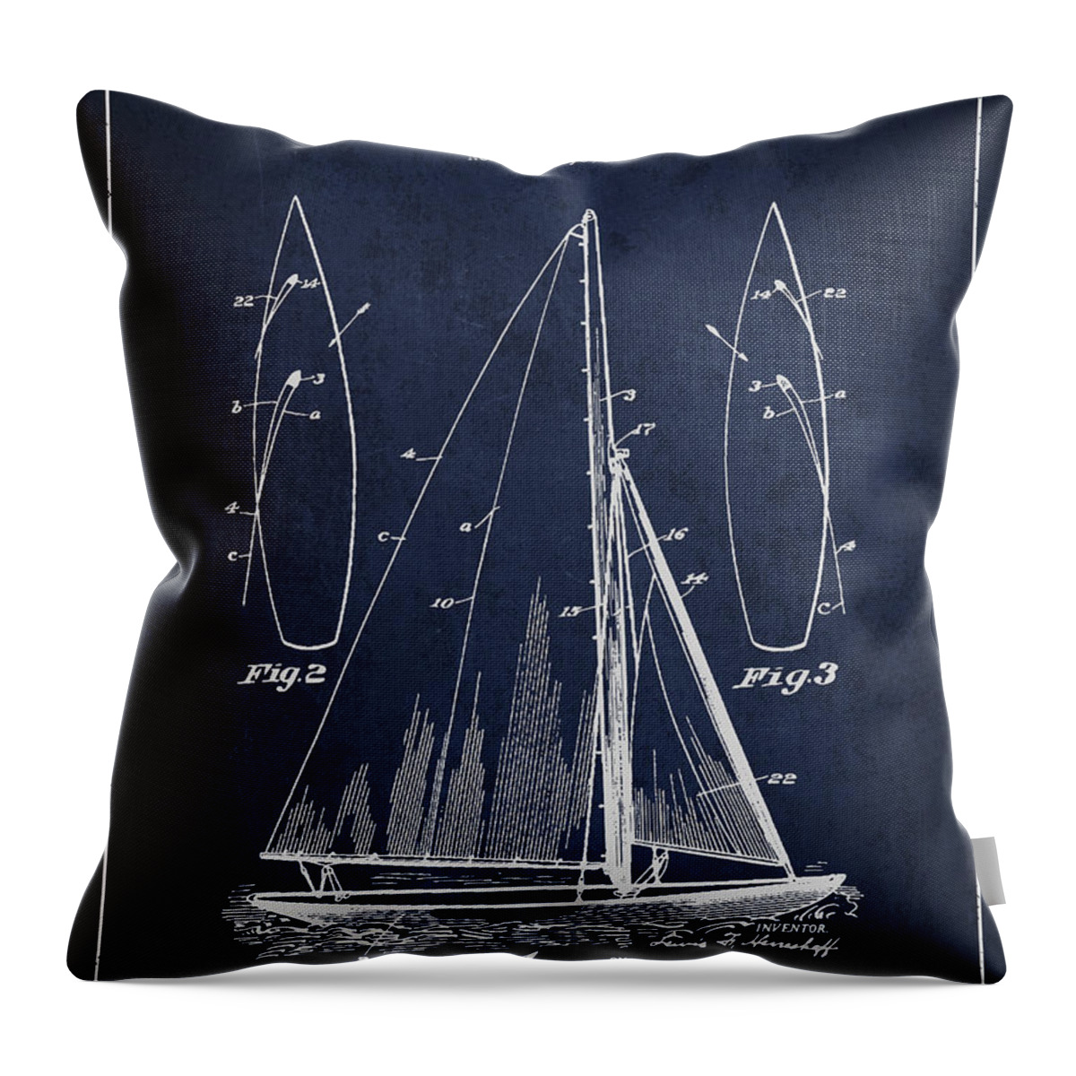 Sailboat Throw Pillow featuring the digital art Sailboat Patent Drawing From 1927 by Aged Pixel