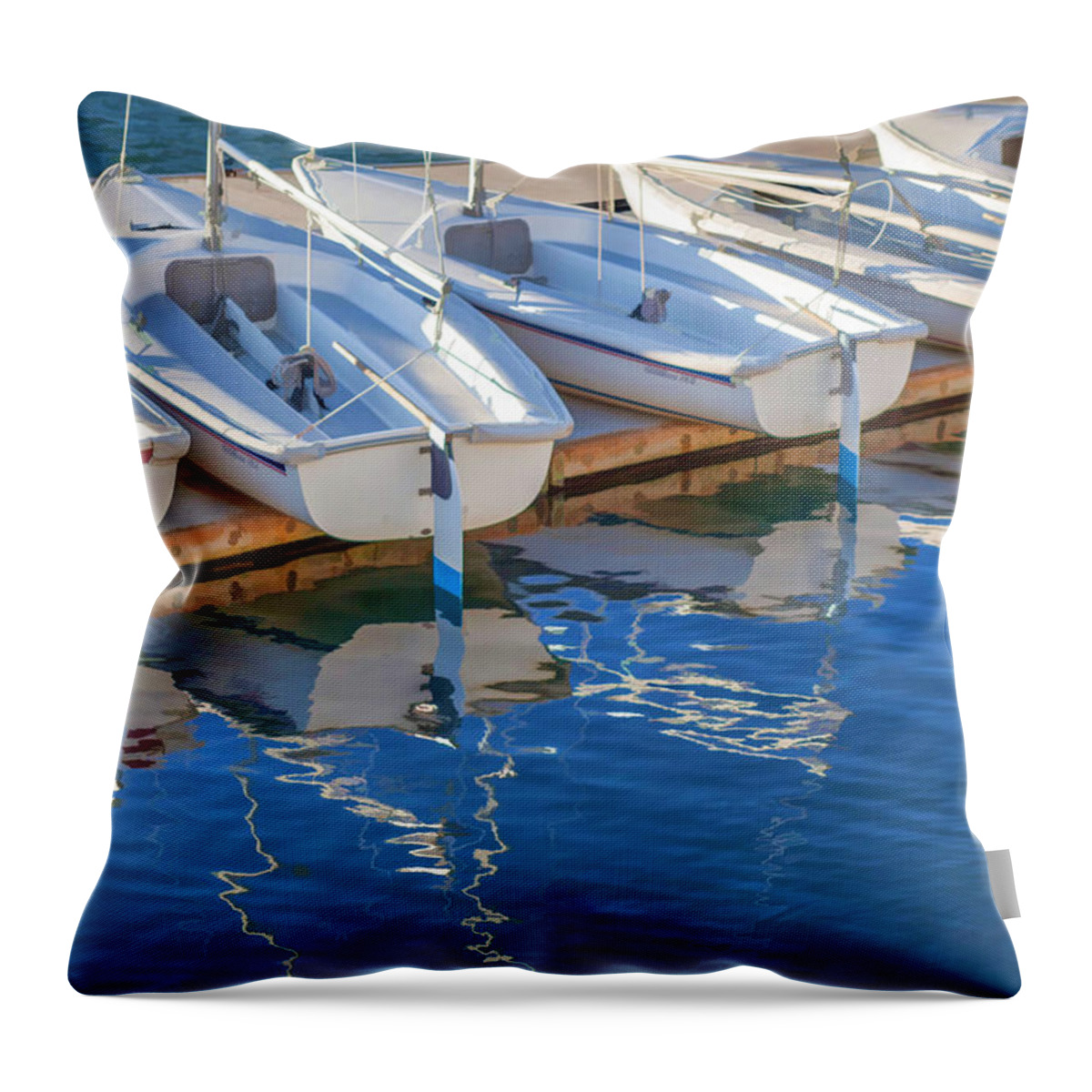 Boats Throw Pillow featuring the digital art Sailboats and dock by Cliff Wassmann