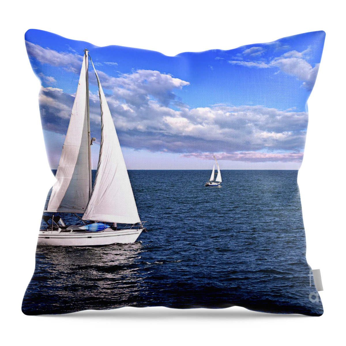 Boat Throw Pillow featuring the photograph Sailboats at sea by Elena Elisseeva