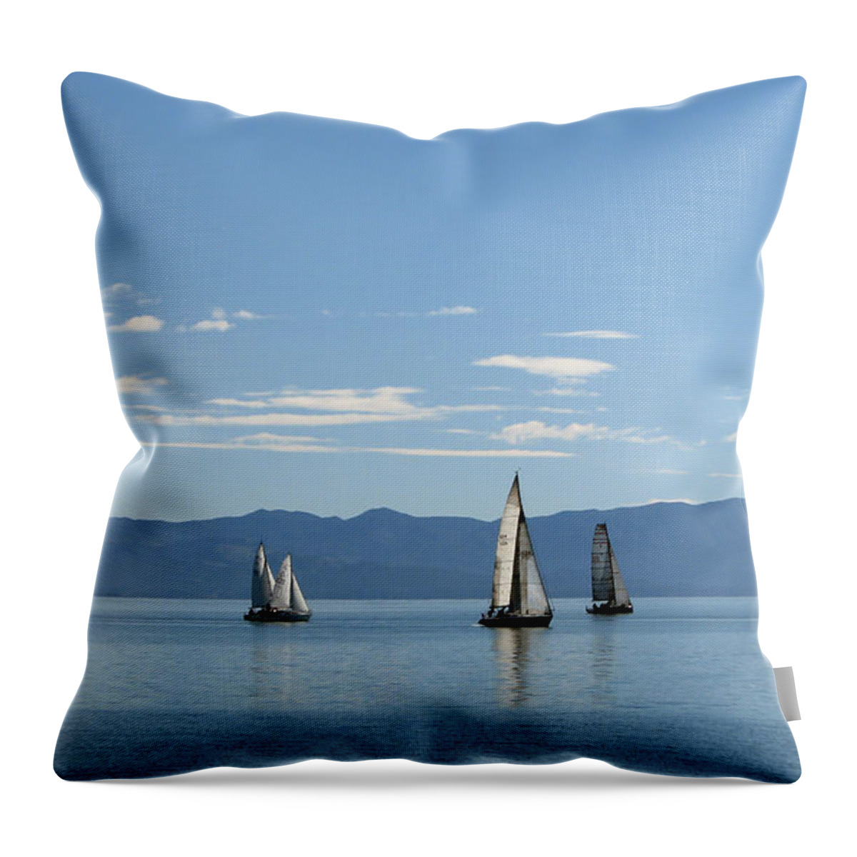  Ocean Throw Pillow featuring the photograph Sailboats in Blue by Jola Martysz