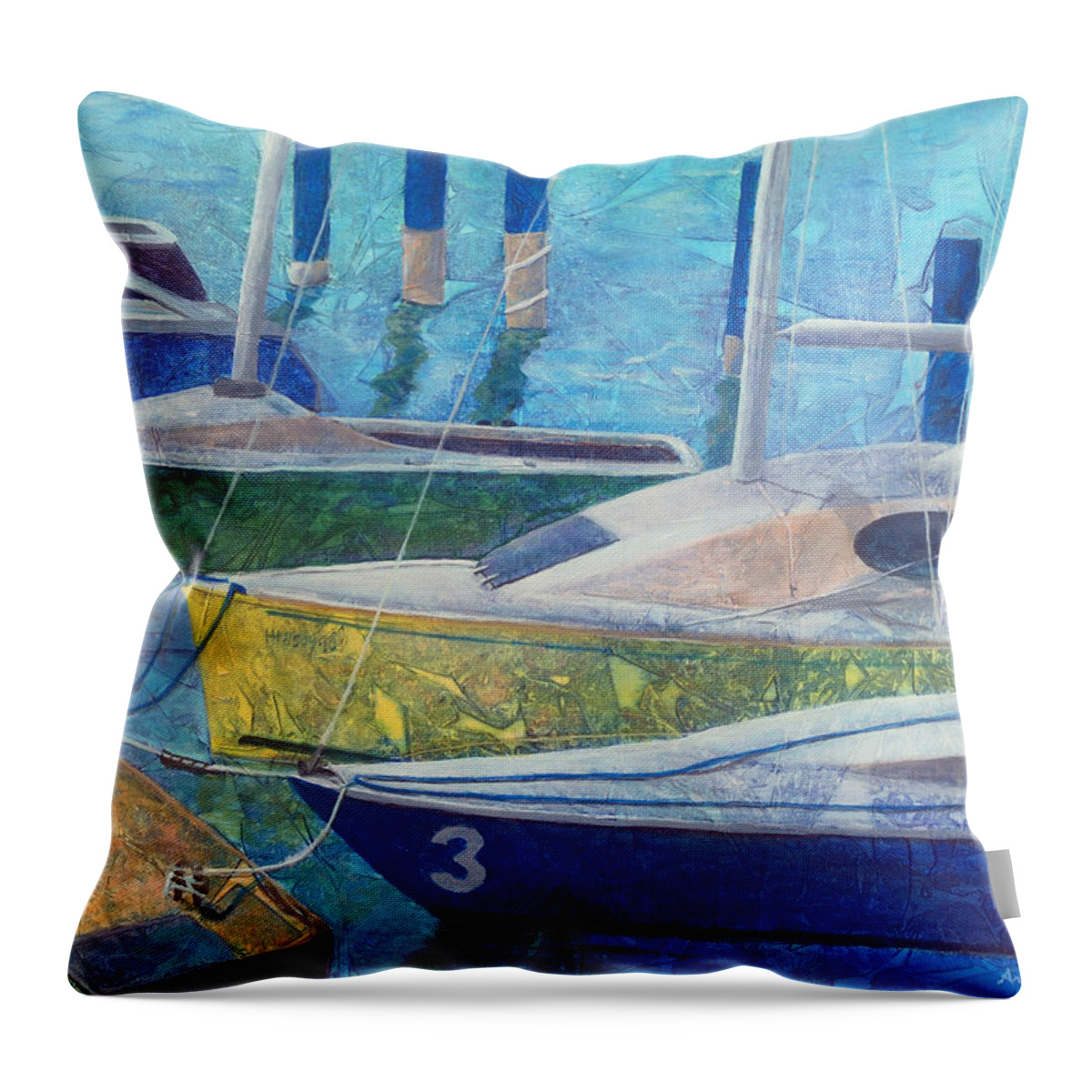 Outer Banks Throw Pillow featuring the painting Sailboats in Harbor by Arlissa Vaughn