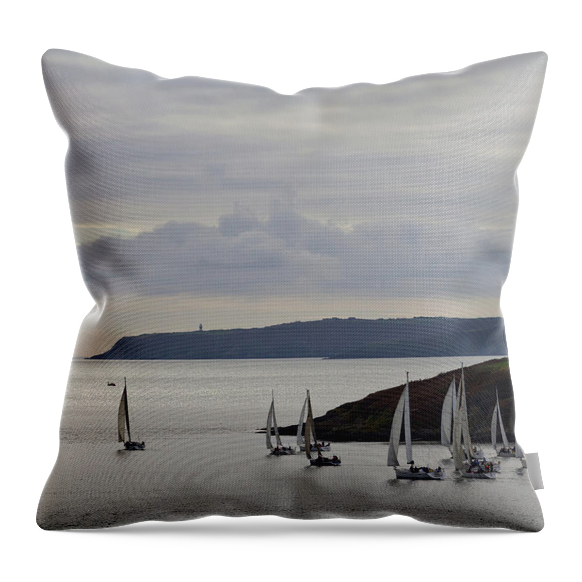 Sailboat Throw Pillow featuring the photograph Sailboats Race Out Of Kinsale Harbour by Eric Sturdivant