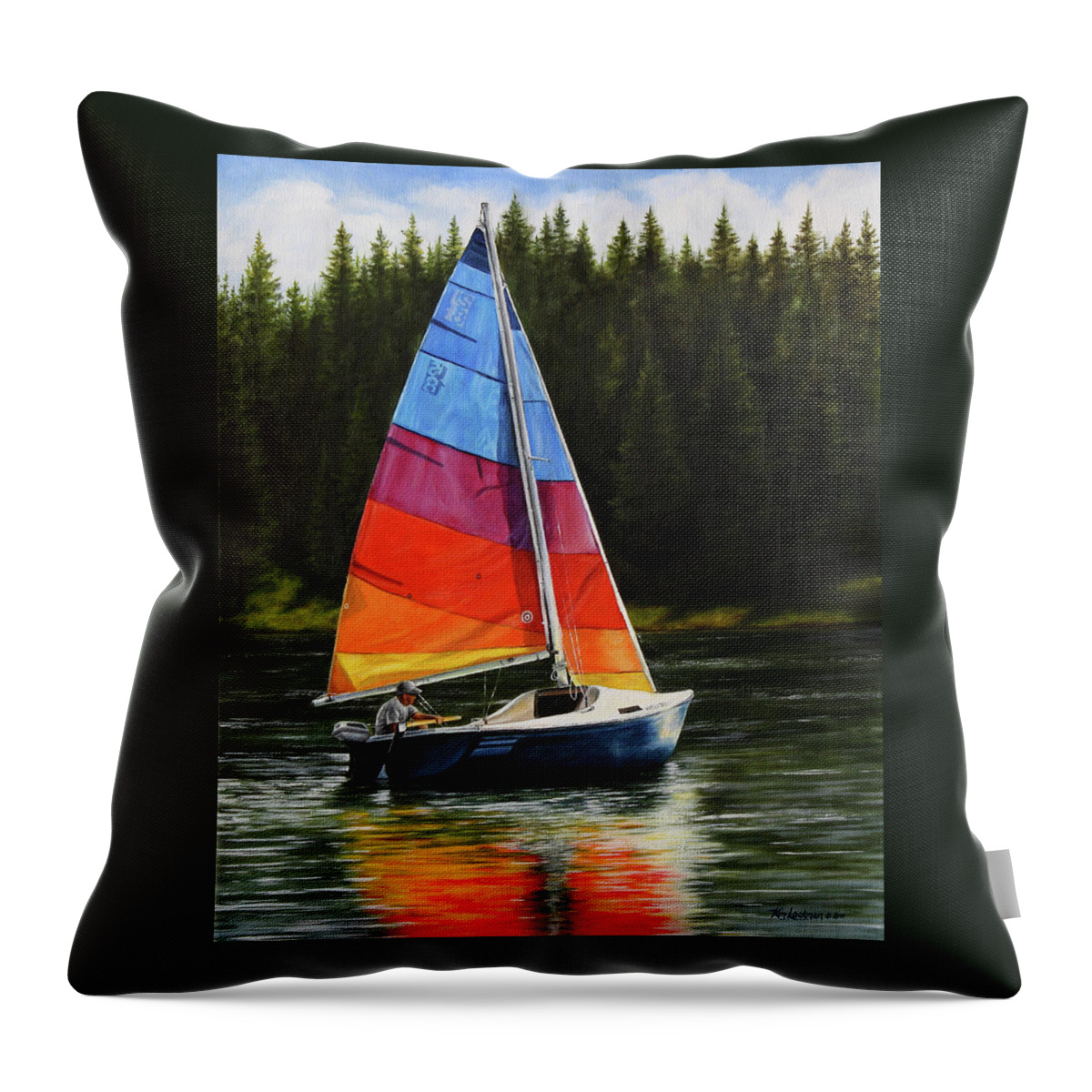 Sailboat Throw Pillow featuring the painting Sailing on Flathead by Kim Lockman