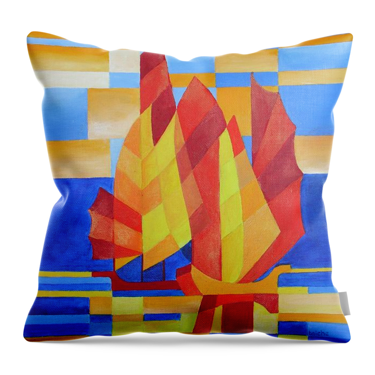 Sailboat Throw Pillow featuring the painting Sailing On The Seven Seas So Blue by Taiche Acrylic Art