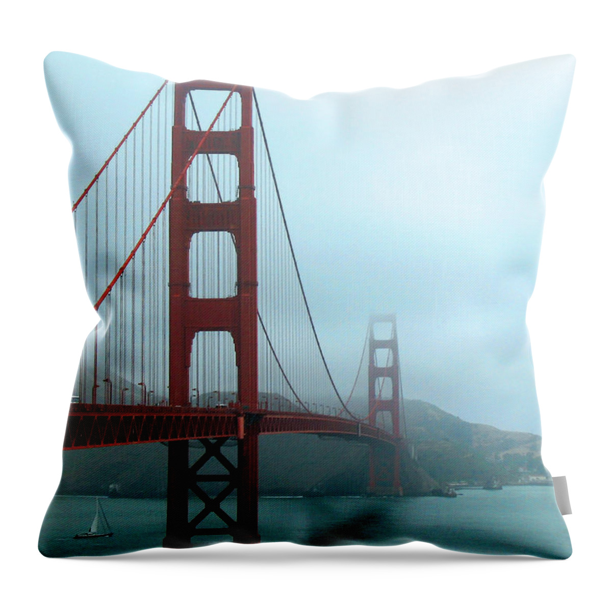 The Golden Gate Bridge Throw Pillow featuring the photograph Sailing Under the Golden Gate Bridge by Connie Fox