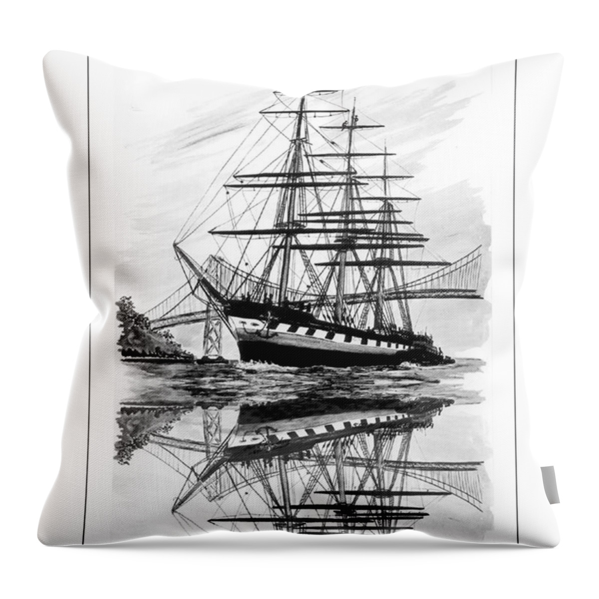 1st Drawn In 1962 Throw Pillow featuring the drawing Balclutha Reflections by Jack Pumphrey