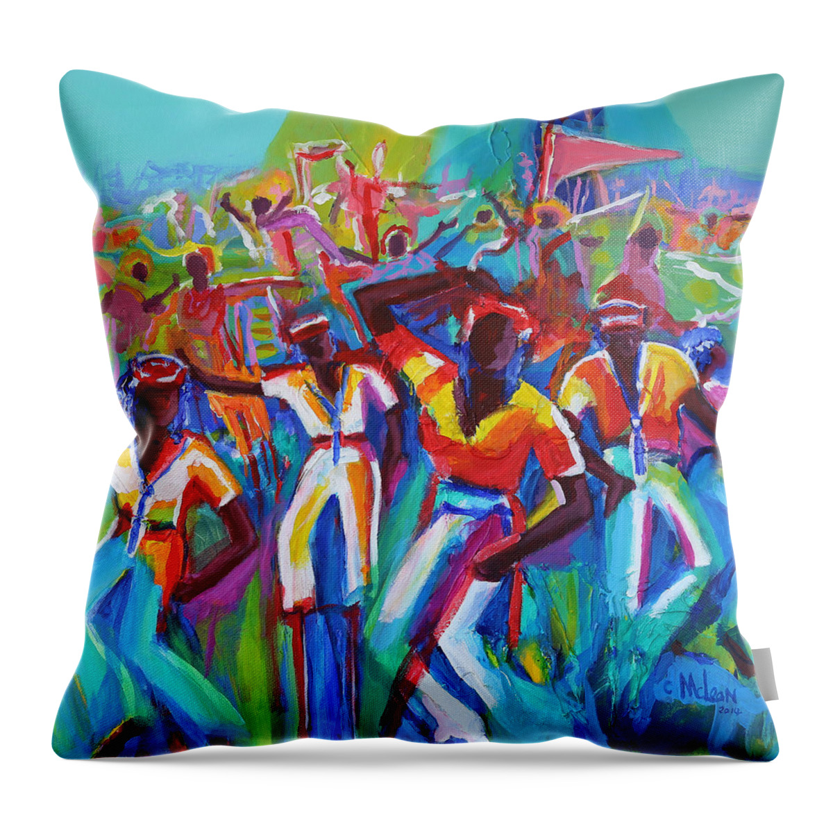 Abstract Throw Pillow featuring the painting Sailors Ashore by Cynthia McLean